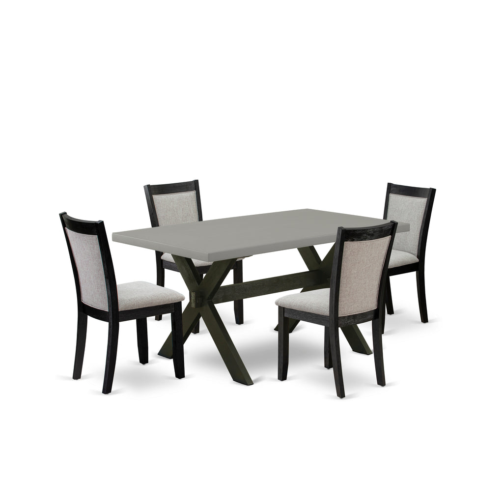 East West Furniture X696MZ606-5 5 Piece Kitchen Table & Chairs Set Includes a Rectangle Dining Room Table with X-Legs and 4 Shitake Linen Fabric Parsons Chairs, 36x60 Inch, Multi-Color