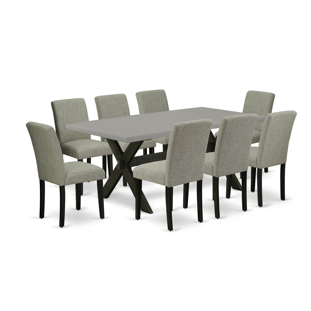 East West Furniture X697AB106-9 9 Piece Modern Dining Table Set Includes a Rectangle Wooden Table with X-Legs and 8 Shitake Linen Fabric Parson Dining Chairs, 40x72 Inch, Multi-Color