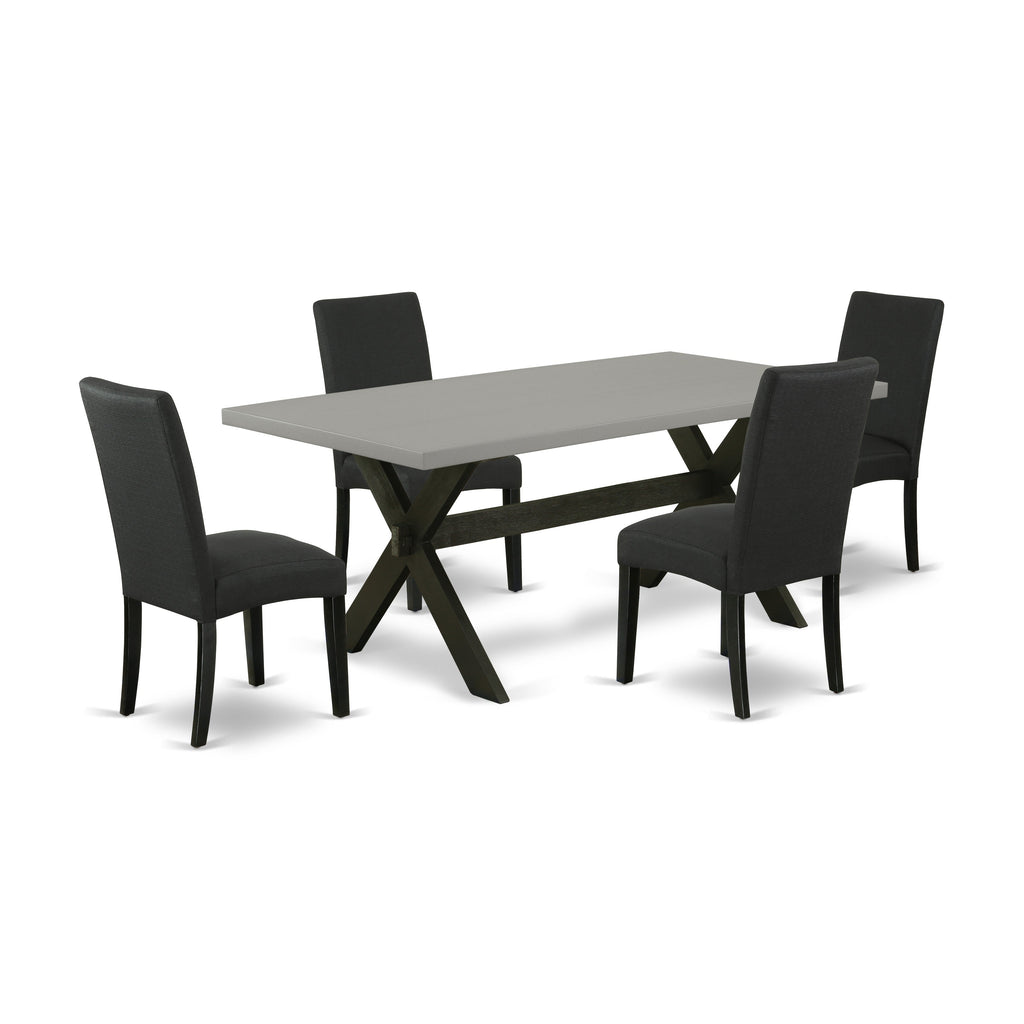 East West Furniture X697DR124-5 5 Piece Dining Room Furniture Set Includes a Rectangle Dining Table with X-Legs and 4 Black Color Linen Fabric Upholstered Chairs, 40x72 Inch, Multi-Color