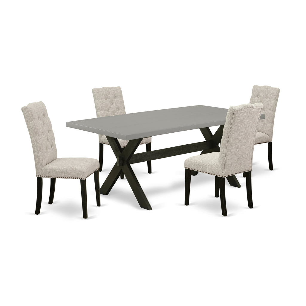 East West Furniture X697EL635-5 5 Piece Dining Set Includes a Rectangle Dining Room Table with X-Legs and 4 Doeskin Linen Fabric Upholstered Parson Chairs, 40x72 Inch, Multi-Color