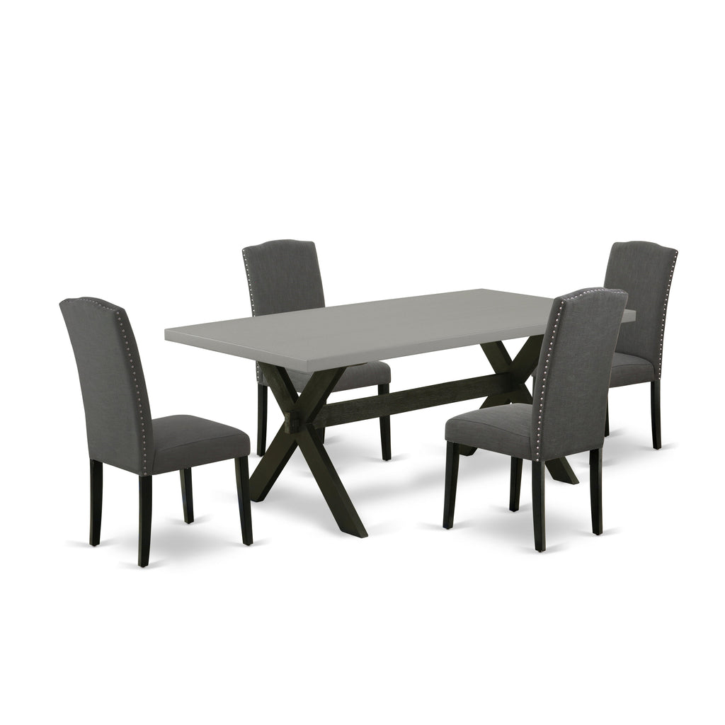 East West Furniture X697EN120-5 5 Piece Dining Room Table Set Includes a Rectangle Dining Table with X-Legs and 4 Dark Gotham Linen Fabric Upholstered Chairs, 40x72 Inch, Multi-Color