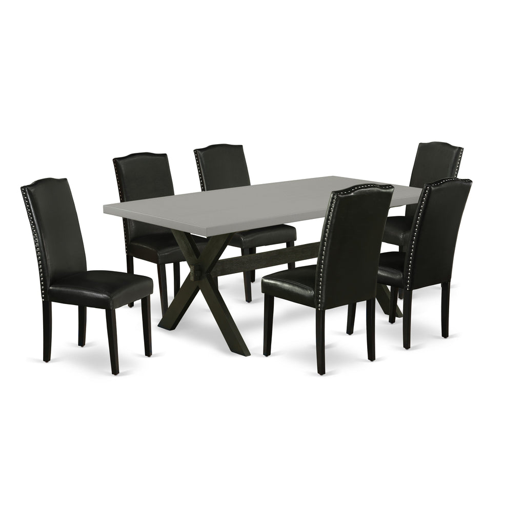 East West Furniture X697EN169-7 7 Piece Dining Set Consist of a Rectangle Dining Room Table with X-Legs and 6 Black Faux Leather Upholstered Parson Chairs, 40x72 Inch, Multi-Color