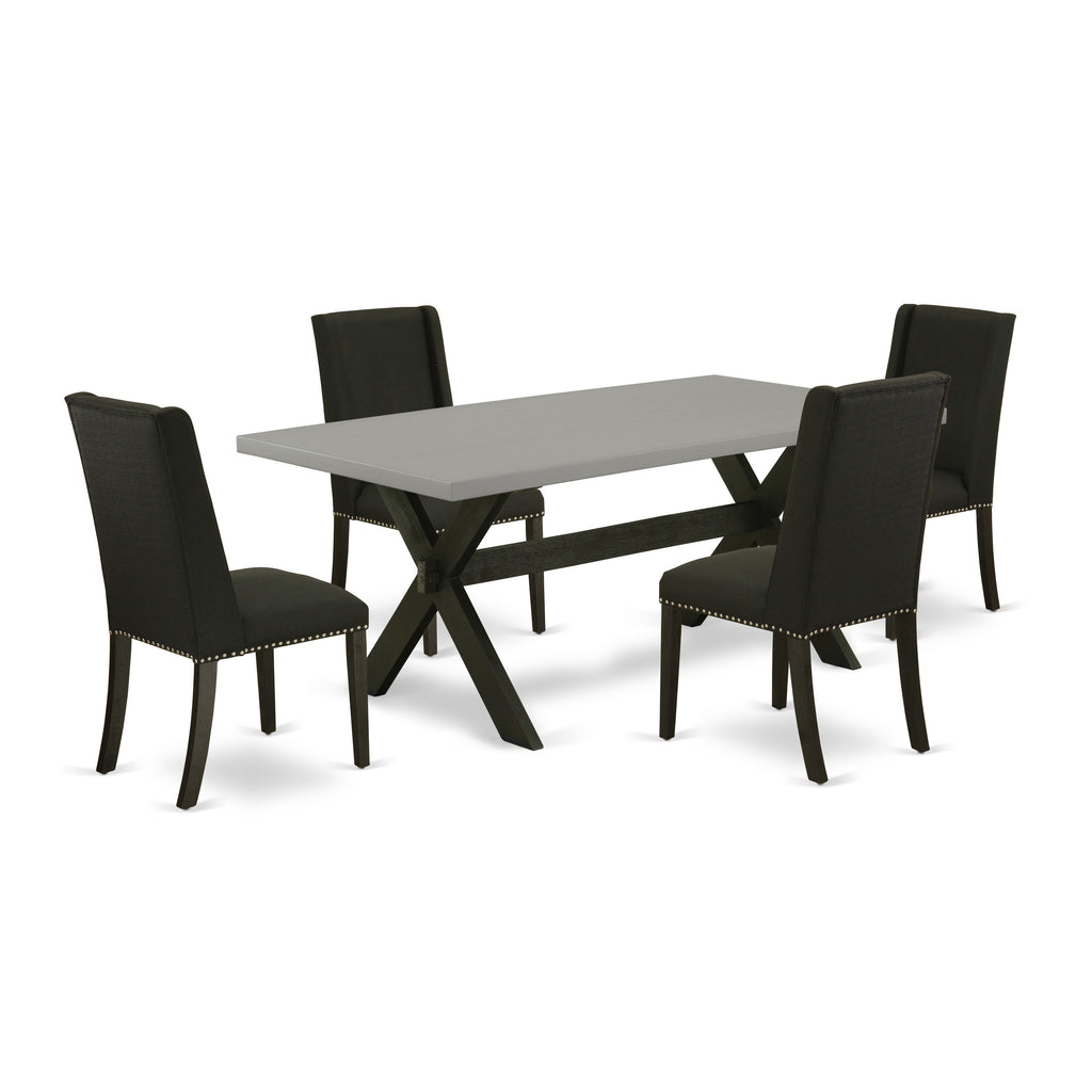 East West Furniture X697FL624-5 5 Piece Kitchen Table & Chairs Set Includes a Rectangle Dining Table with X-Legs and 4 Black Linen Fabric Parson Dining Chairs, 40x72 Inch, Multi-Color