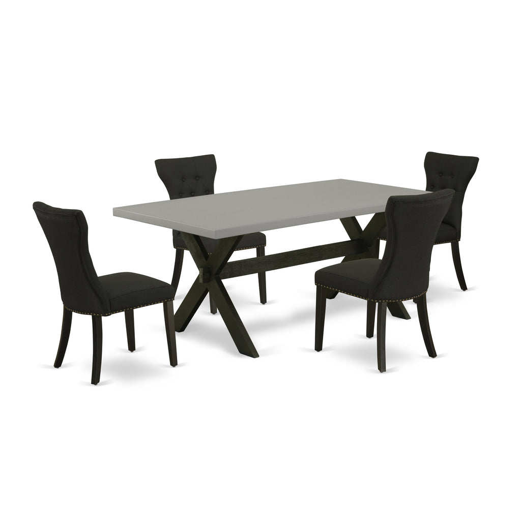 East West Furniture X697GA124-5 5 Piece Dining Room Furniture Set Includes a Rectangle Dining Table with X-Legs and 4 Black Linen Fabric Upholstered Chairs, 40x72 Inch, Multi-Color