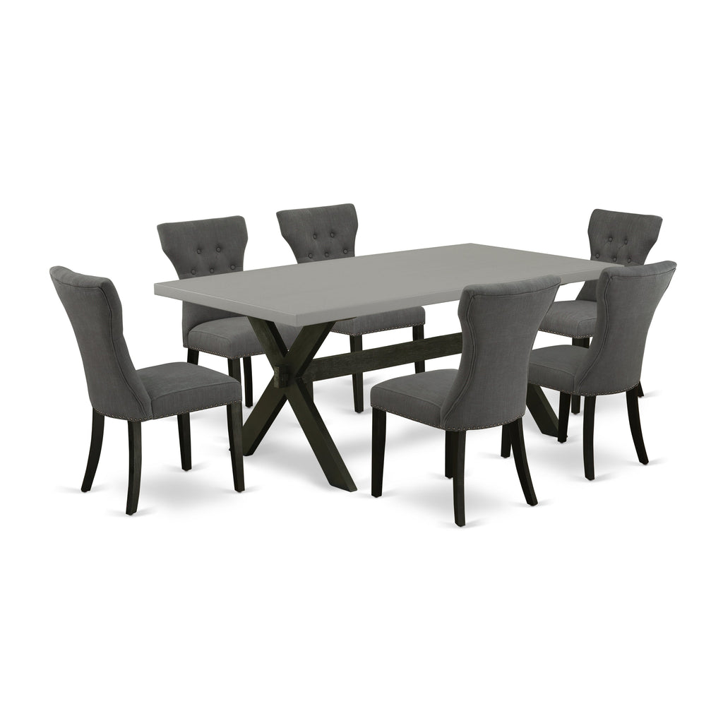 East West Furniture X697GA650-7 7 Piece Dining Room Furniture Set Consist of a Rectangle Dining Table with X-Legs and 6 Dark Gotham Linen Fabric Parson Chairs, 40x72 Inch, Multi-Color