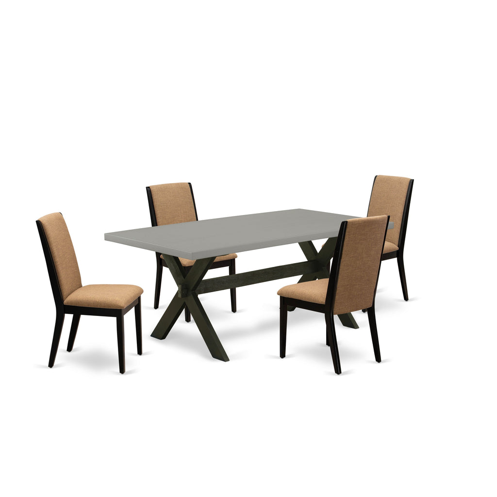 East West Furniture X697LA147-5 5 Piece Dining Room Table Set Includes a Rectangle Dining Table with X-Legs and 4 Light Sable Linen Fabric Upholstered Chairs, 40x72 Inch, Multi-Color