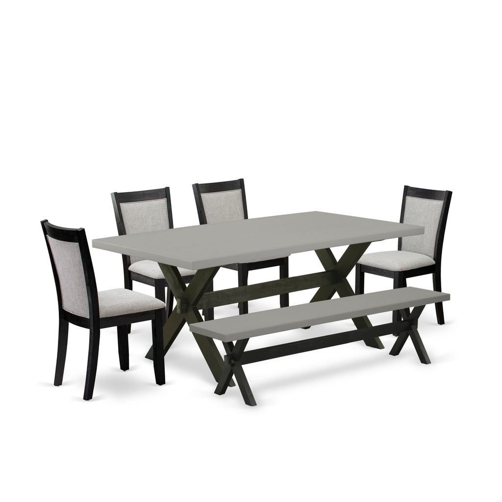 East West Furniture X697MZ606-6 6 Piece Dinette Set Contains a Rectangle Dining Table with X-Legs and 4 Shitake Linen Fabric Parson Chairs with a Bench, 40x72 Inch, Multi-Color