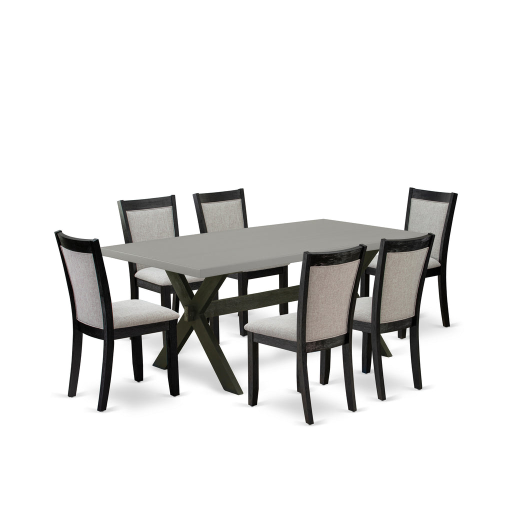 East West Furniture X697MZ606-7 7 Piece Kitchen Table & Chairs Set Consist of a Rectangle Dining Room Table with X-Legs and 6 Shitake Linen Fabric Parson Chairs, 40x72 Inch, Multi-Color