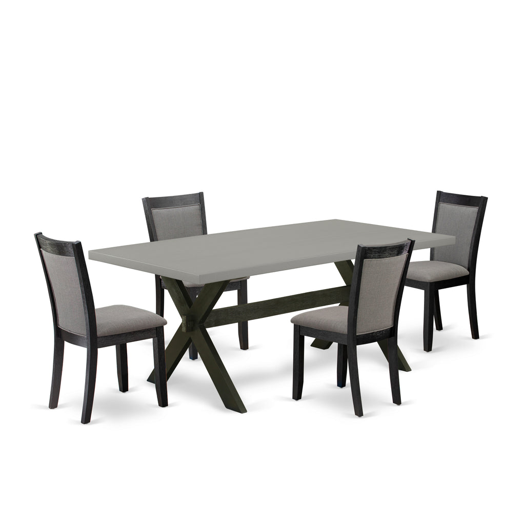 East West Furniture X697MZ650-5 5 Piece Dining Table Set for 4 Includes a Rectangle Kitchen Table with X-Legs and 4 Dark Gotham Grey Linen Fabric Parsons Chairs, 40x72 Inch, Multi-Color