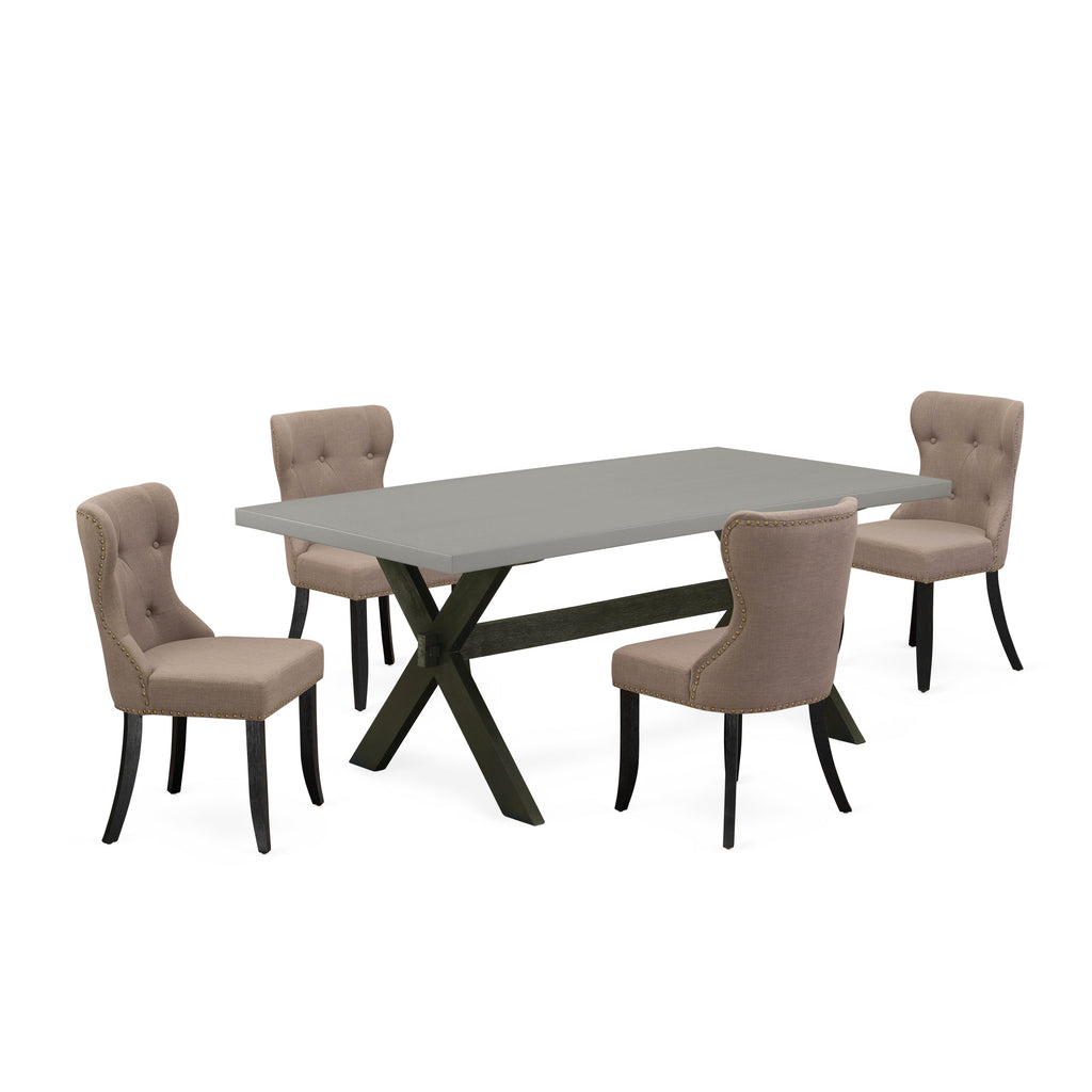 East West Furniture X697SI648-5 5 Piece Kitchen Table & Chairs Set Includes a Rectangle Dining Room Table with X-Legs and 4 Coffee Linen Fabric Parsons Chairs, 40x72 Inch, Multi-Color