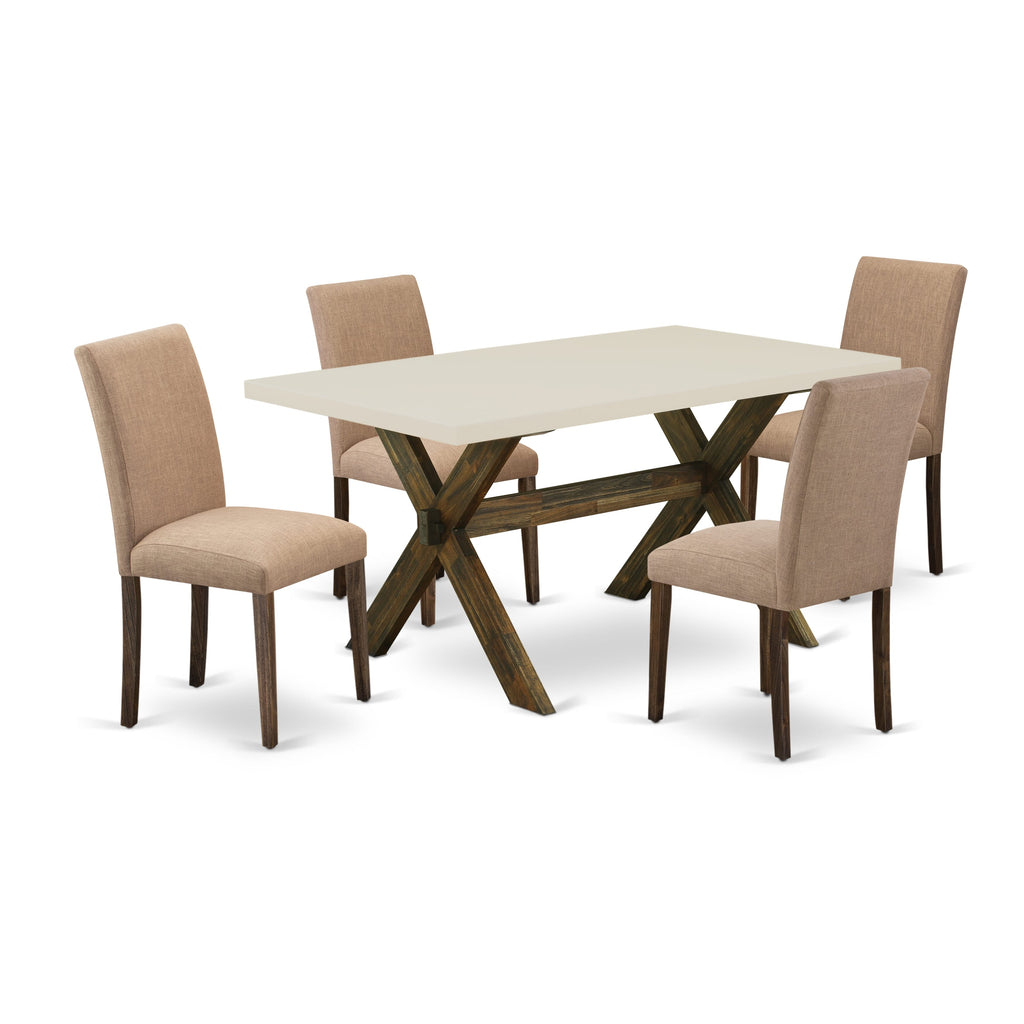 East West Furniture X726AB747-5 5 Piece Modern Dining Table Set Includes a Rectangle Wooden Table with X-Legs and 4 Light Sable Linen Fabric Upholstered Chairs, 36x60 Inch, Multi-Color