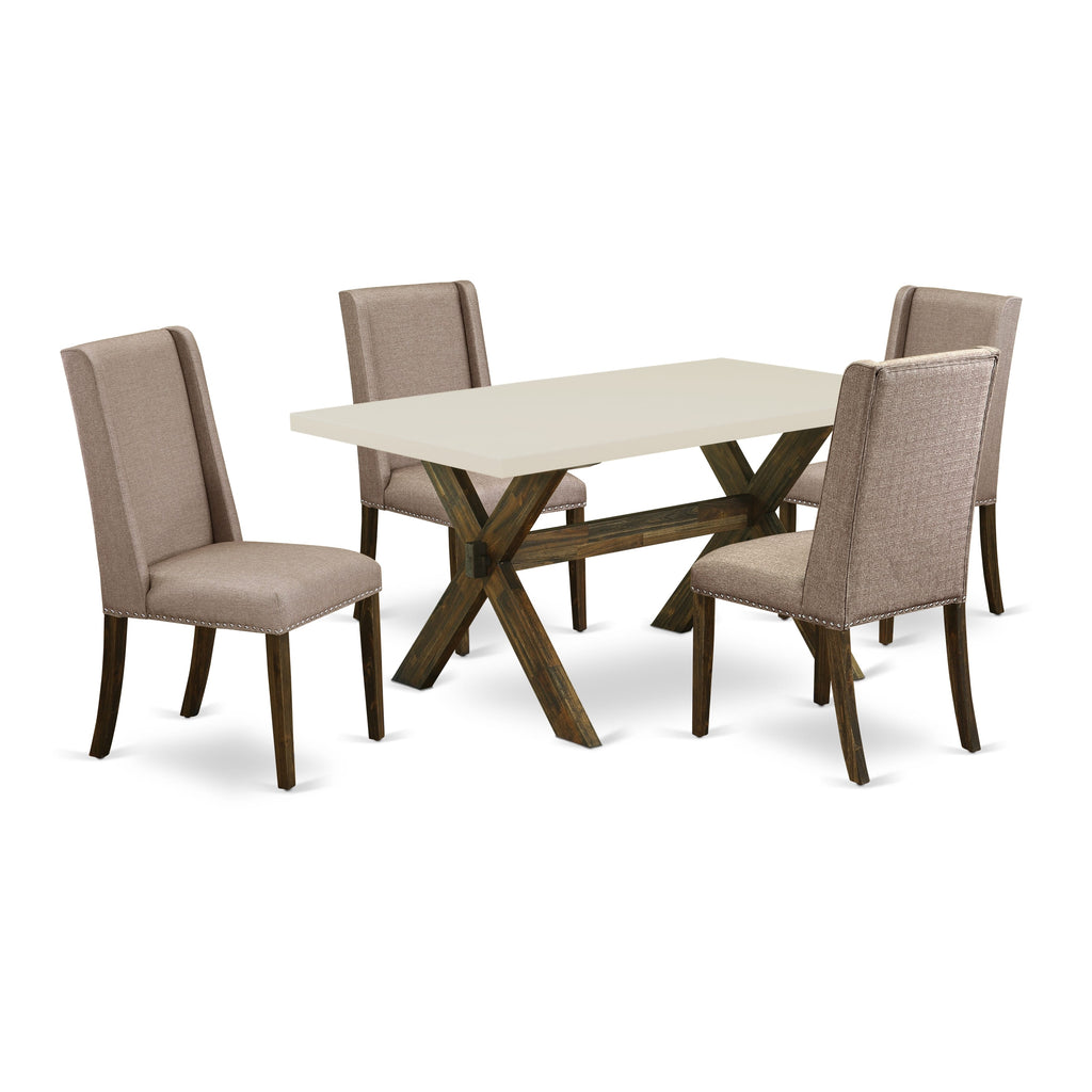 East West Furniture X726FL716-5 5 Piece Dining Table Set for 4 Includes a Rectangle Kitchen Table with X-Legs and 4 Dark Khaki Linen Fabric Parson Dining Chairs, 36x60 Inch, Multi-Color