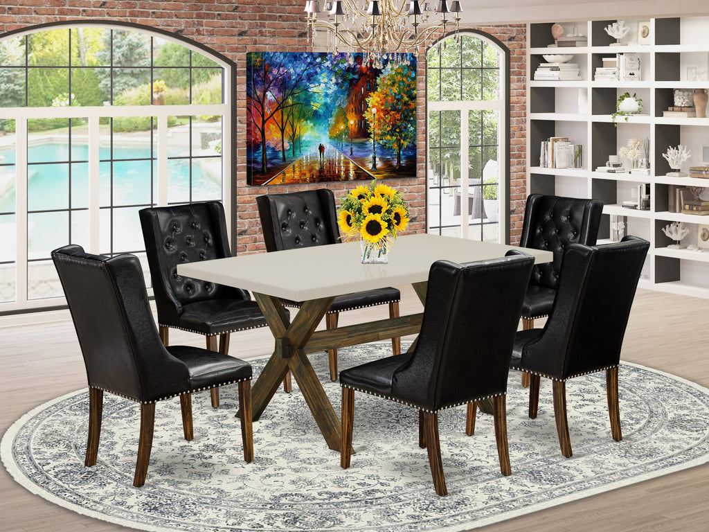 East West Furniture X726FO749-7 7 Piece Kitchen Table & Chairs Set Consist of a Rectangle Dining Room Table with X-Legs and 6 Black Faux Leather Parson Chairs, 36x60 Inch, Multi-Color