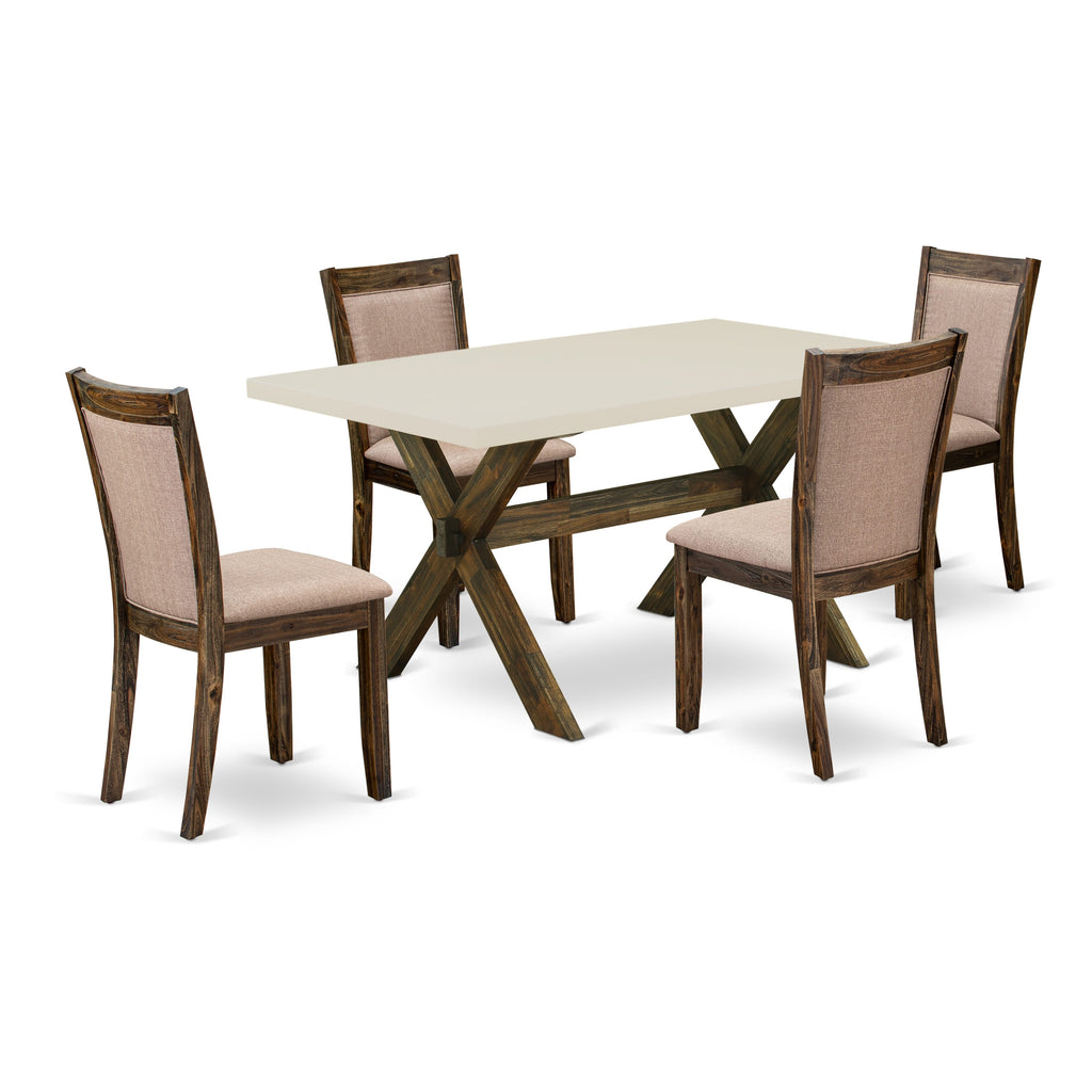 East West Furniture X726MZ716-5 5 Piece Dinette Set for 4 Includes a Rectangle Dining Room Table with X-Legs and 4 Dark Khaki Linen Fabric Parsons Dining Chairs, 36x60 Inch, Multi-Color