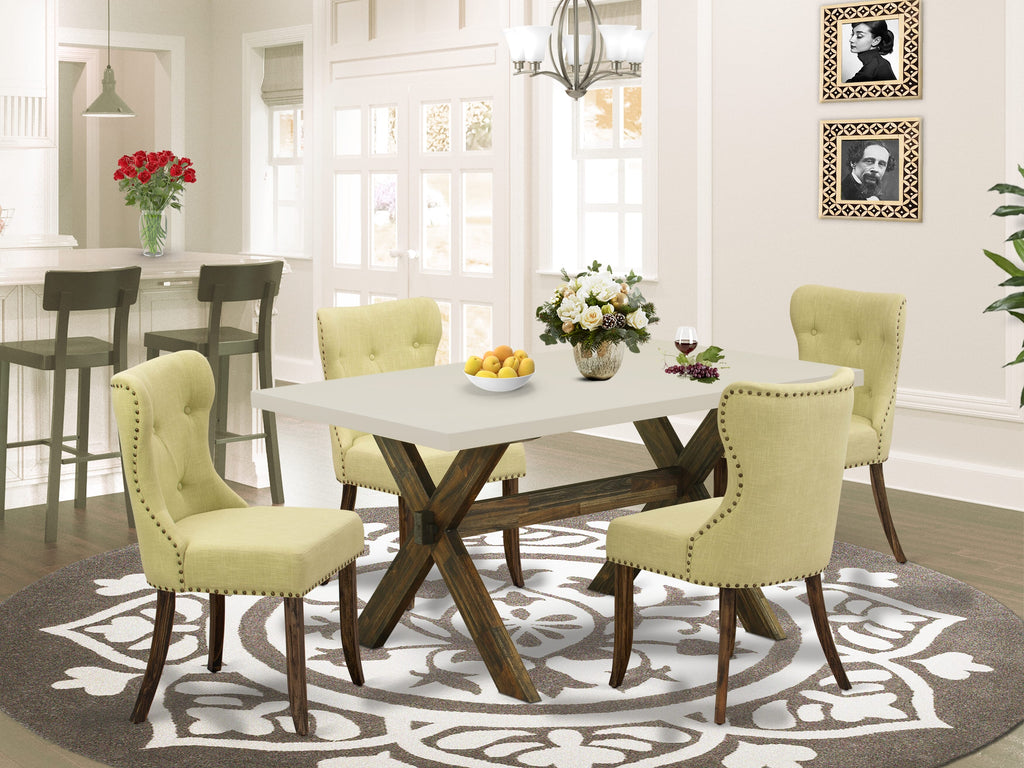 East West Furniture X726SI737-5 5 Piece Dining Table Set for 4 Includes a Rectangle Kitchen Table with X-Legs and 4 Limelight Linen Fabric Parson Dining Chairs, 36x60 Inch, Multi-Color