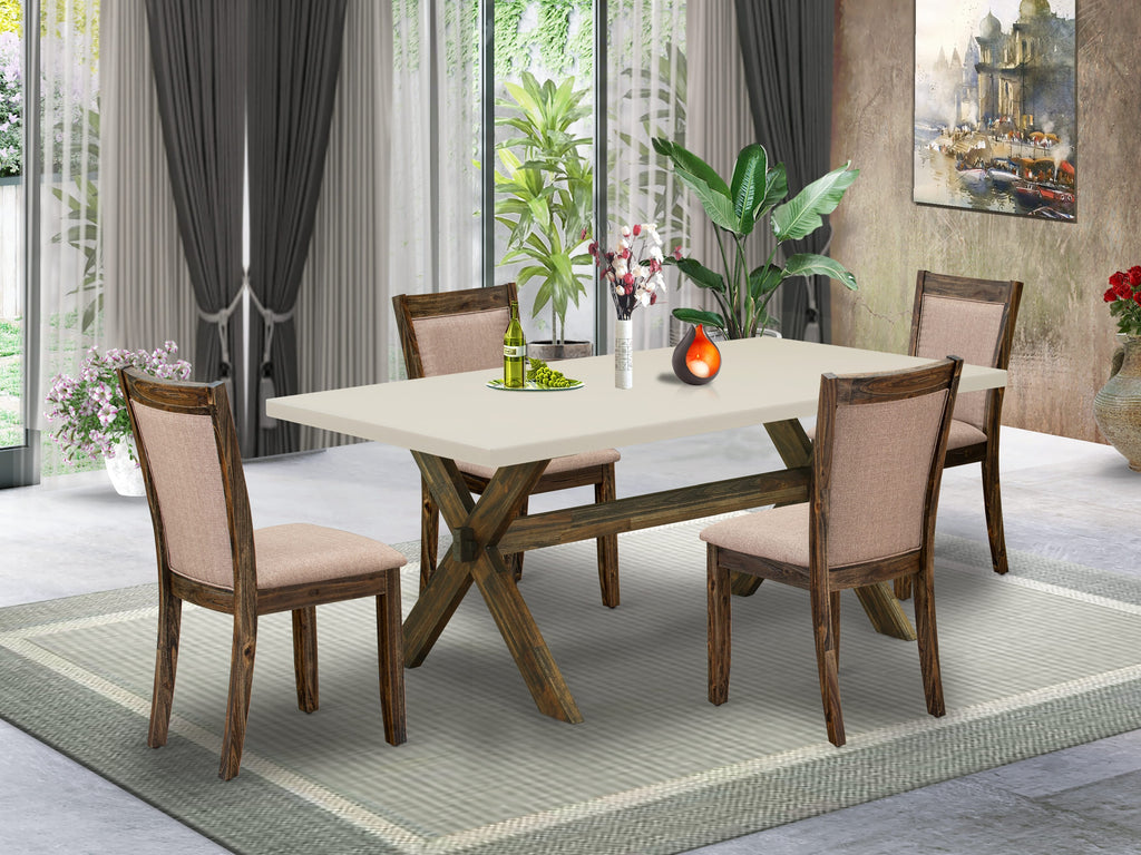 East West Furniture X727MZ716-5 5 Piece Modern Dining Table Set Includes a Rectangle Wooden Table with X-Legs and 4 Dark Khaki Linen Fabric Parson Dining Chairs, 40x72 Inch, Multi-Color