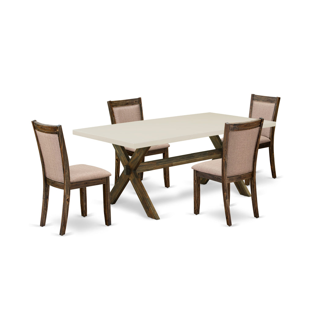East West Furniture X727MZ716-5 5 Piece Modern Dining Table Set Includes a Rectangle Wooden Table with X-Legs and 4 Dark Khaki Linen Fabric Parson Dining Chairs, 40x72 Inch, Multi-Color