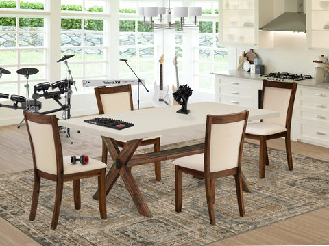 East West Furniture X727MZN32-5 5 Piece Dining Room Furniture Set Includes a Rectangle Dining Table with X-Legs and 4 Light Beige Linen Fabric Upholstered Chairs, 40x72 Inch, Multi-Color