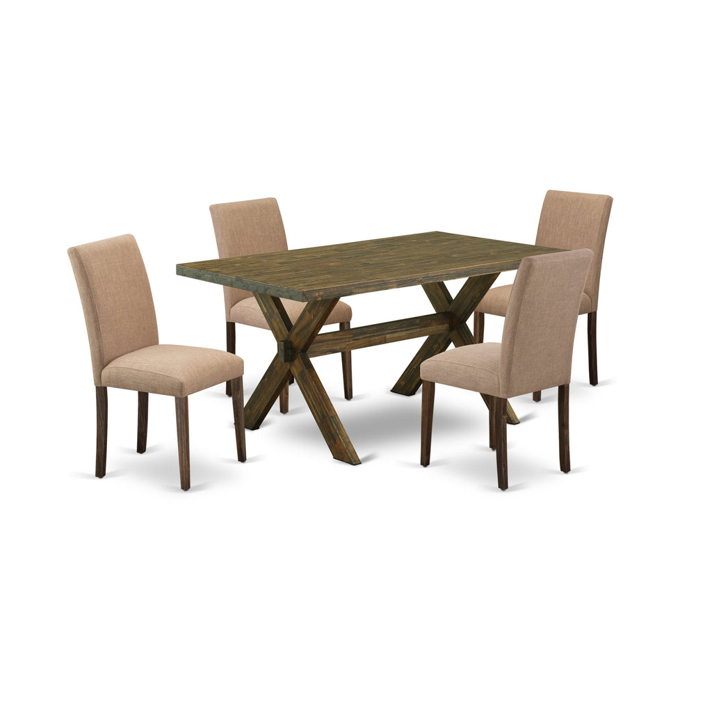 East West Furniture X776AB747-5 5 Piece Kitchen Table Set Includes a Rectangle Dining Table with X-Legs and 4 Light Sable Linen Fabric Parson Dining Room Chairs, 36x60 Inch, Multi-Color