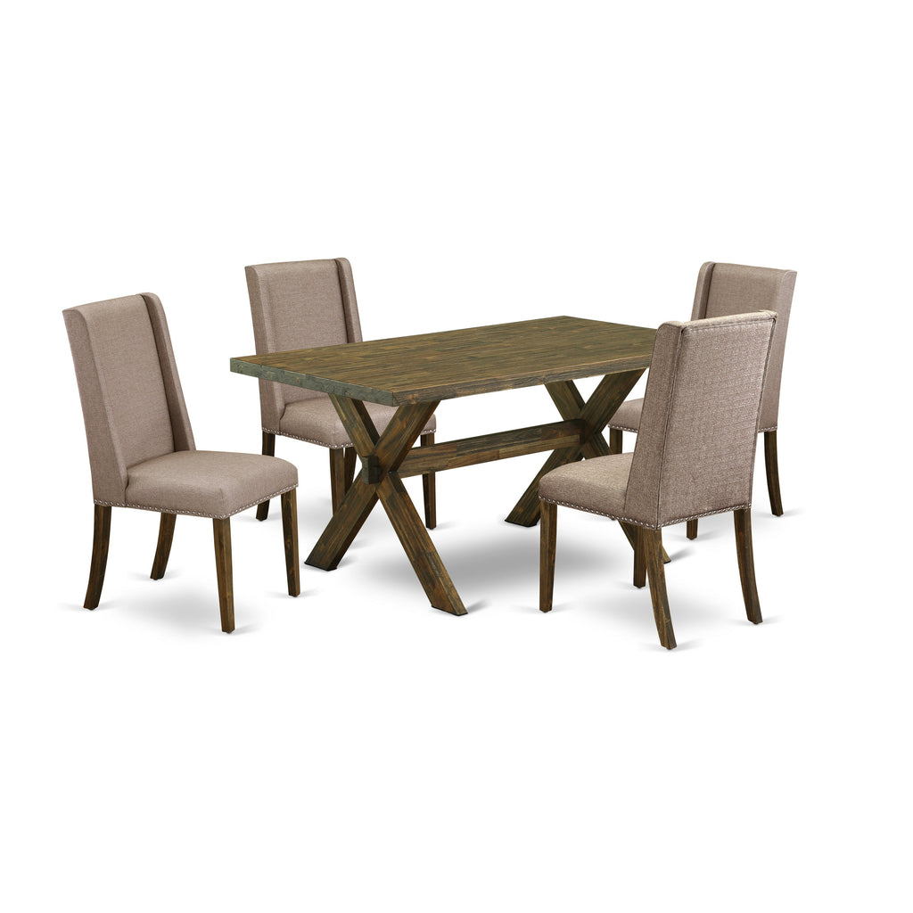 East West Furniture X776FL716-5 5 Piece Kitchen Table & Chairs Set Includes a Rectangle Dining Room Table with X-Legs and 4 Dark Khaki Linen Fabric Parson Chairs, 36x60 Inch, Multi-Color