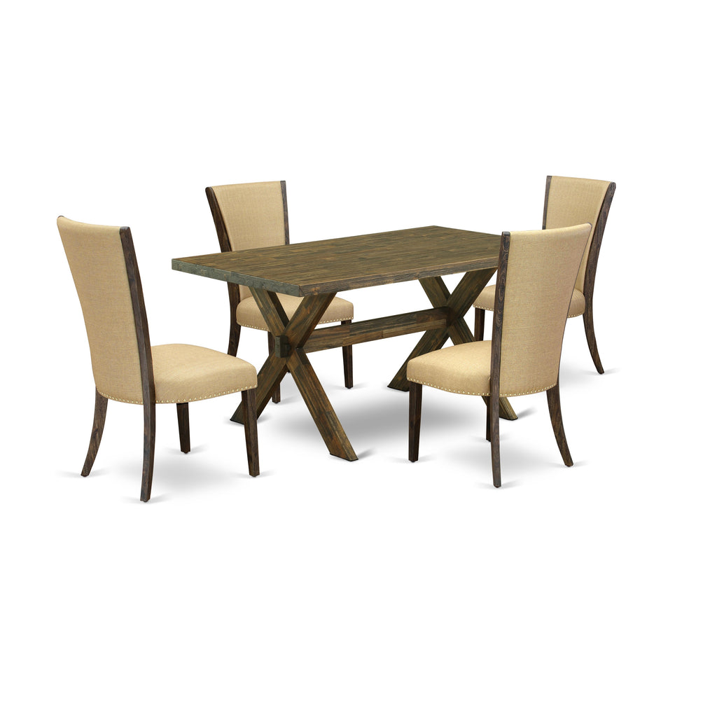 East West Furniture X776VE703-5 5 Piece Dinette Set for 4 Includes a Rectangle Dining Room Table with X-Legs and 4 Brown Linen Fabric Upholstered Parson Chairs, 36x60 Inch, Multi-Color