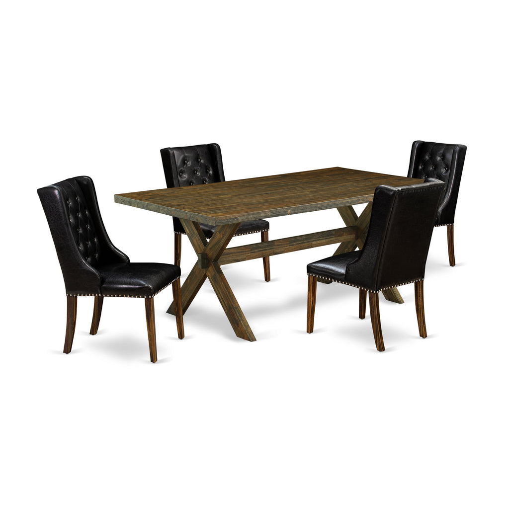 East West Furniture X777FO749-5 5 Piece Dining Set Includes a Rectangle Dining Room Table with X-Legs and 4 Black Faux Leather Upholstered Parson Chairs, 40x72 Inch, Multi-Color