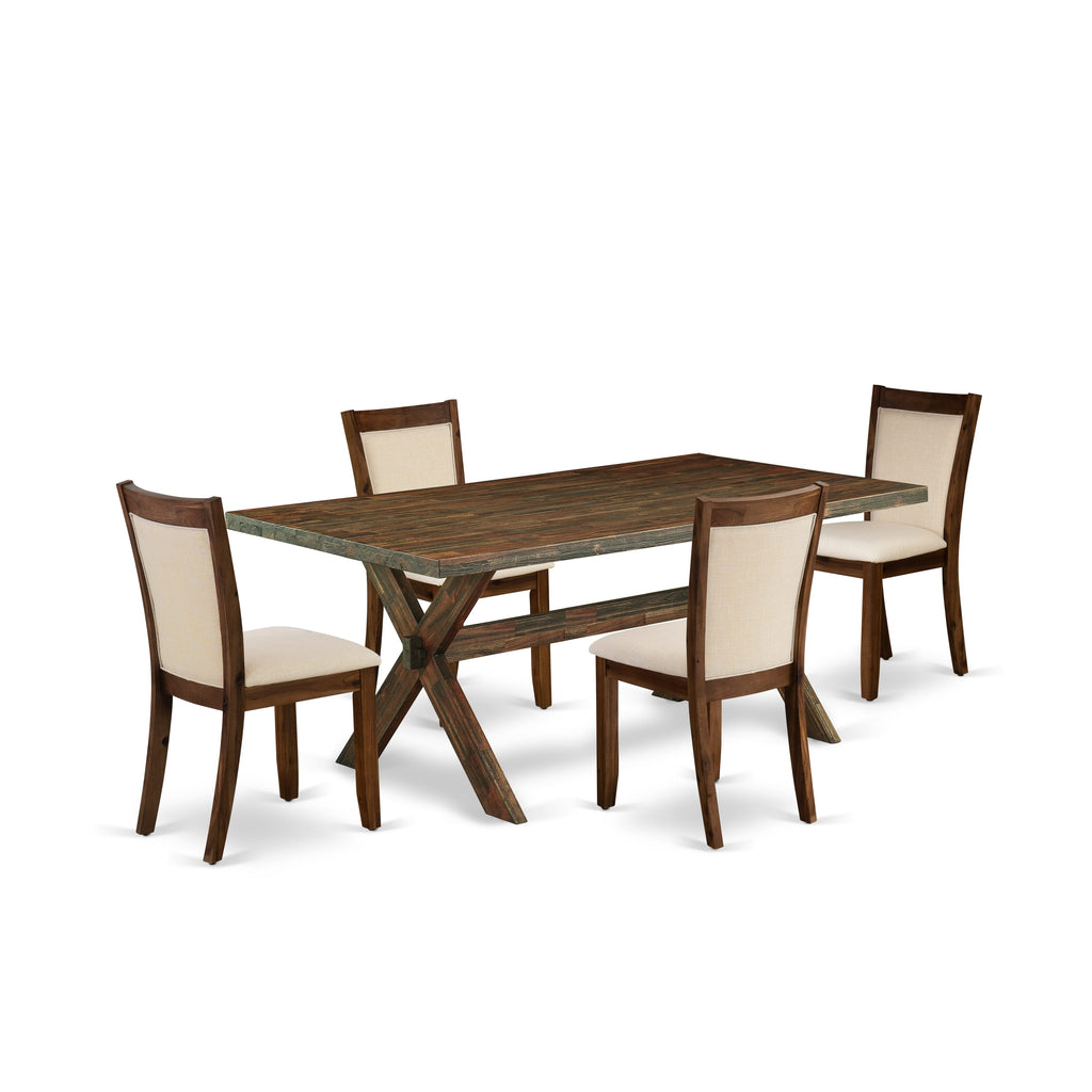 East West Furniture X777MZN32-5 5 Piece Kitchen Table & Chairs Set Includes a Rectangle Dining Room Table with X-Legs and 4 Light Beige Linen Fabric Parsons Chairs, 40x72 Inch, Multi-Color