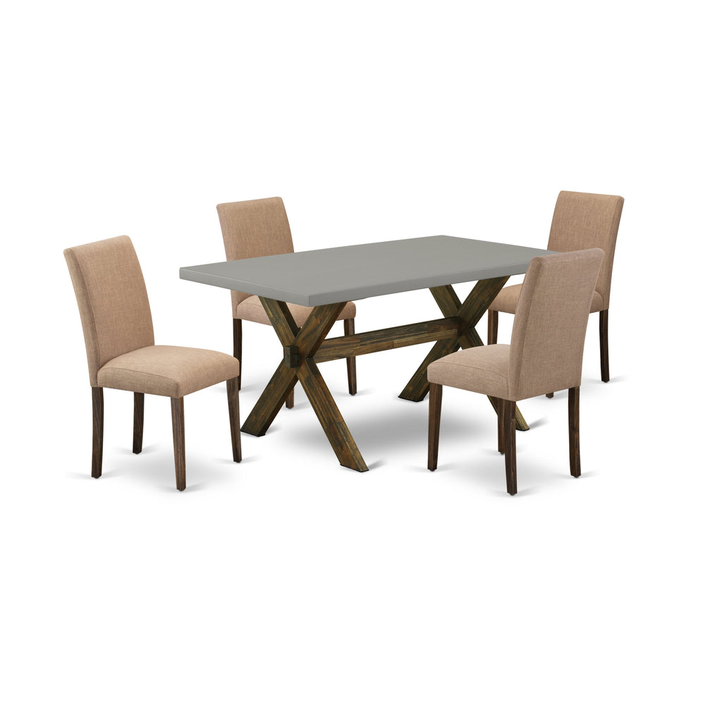 East West Furniture X796AB747-5 5 Piece Dining Table Set for 4 Includes a Rectangle Kitchen Table with X-Legs and 4 Light Sable Linen Fabric Parson Dining Chairs, 36x60 Inch, Multi-Color