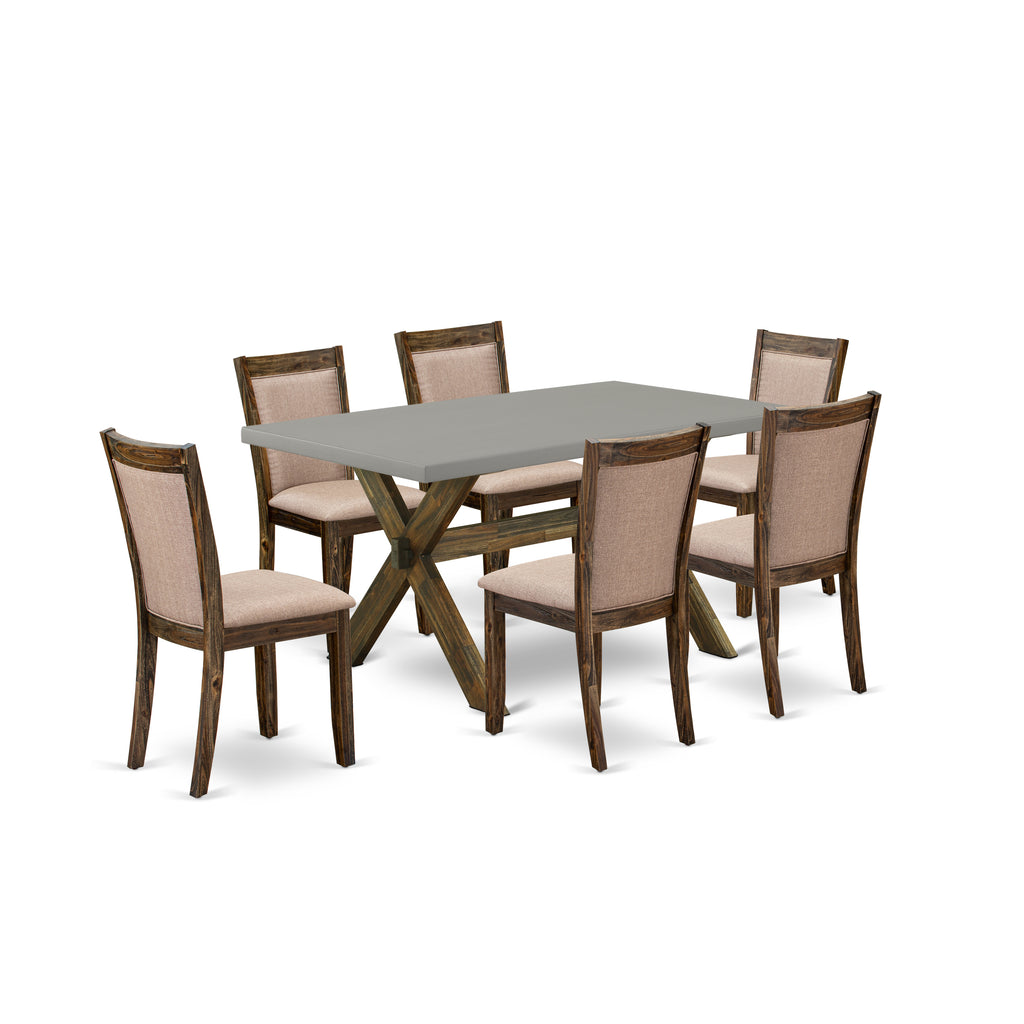 East West Furniture X796MZ716-7 7 Piece Dining Table Set Consist of a Rectangle Kitchen Table with X-Legs and 6 Dark Khaki Linen Fabric Upholstered Chairs, 36x60 Inch, Multi-Color