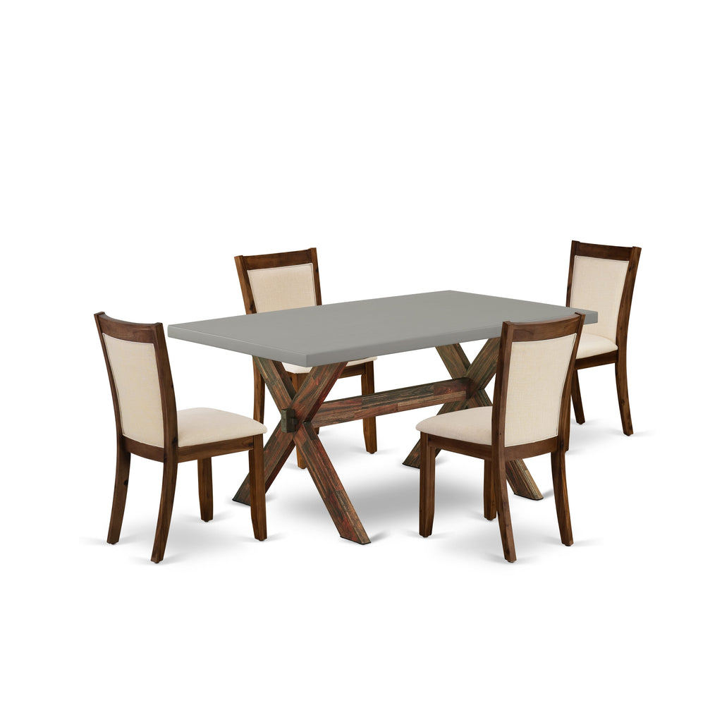 East West Furniture X796MZN32-5 5 Piece Dining Room Table Set Includes a Rectangle Kitchen Table with X-Legs and 4 Light Beige Linen Fabric Parson Dining Chairs, 36x60 Inch, Multi-Color
