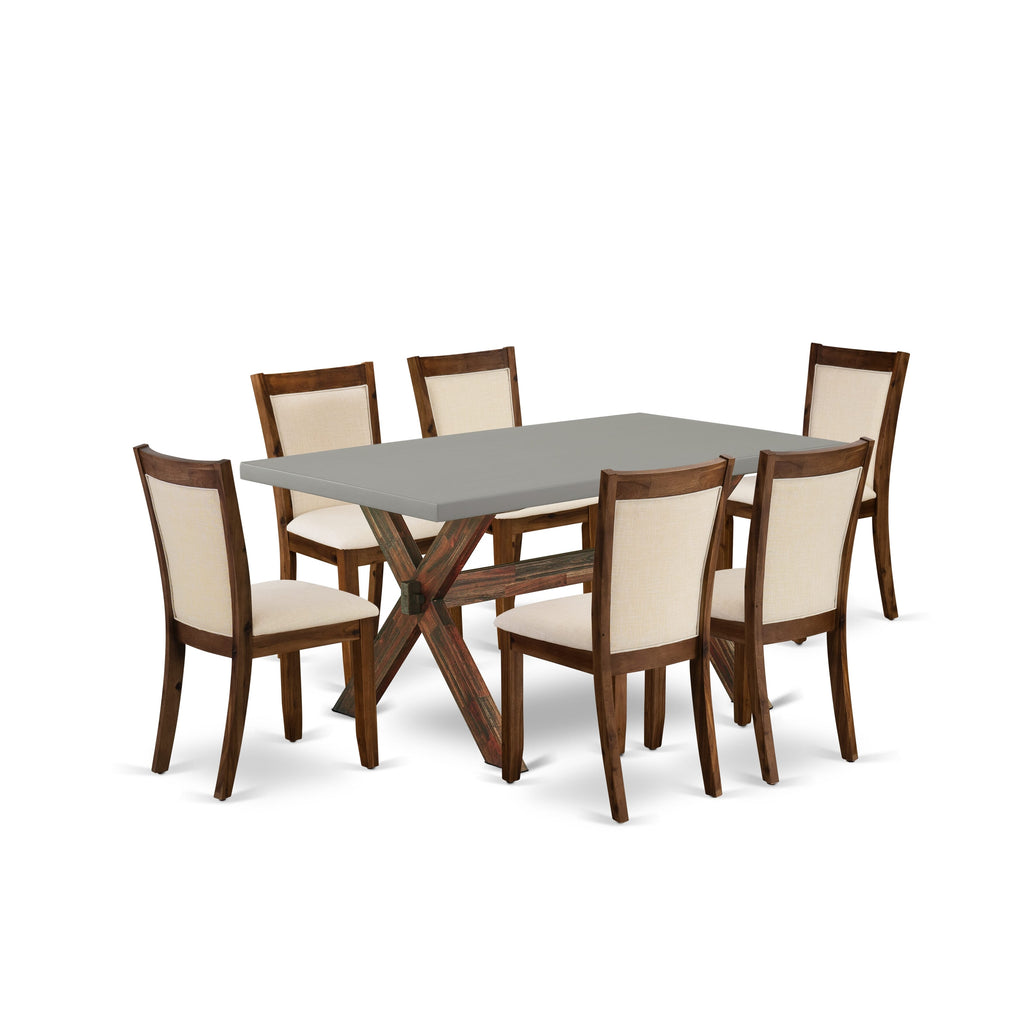East West Furniture X796MZN32-7 7 Piece Dining Table Set Consist of a Rectangle Kitchen Table with X-Legs and 6 Light Beige Linen Fabric Parson Dining Chairs, 36x60 Inch, Multi-Color