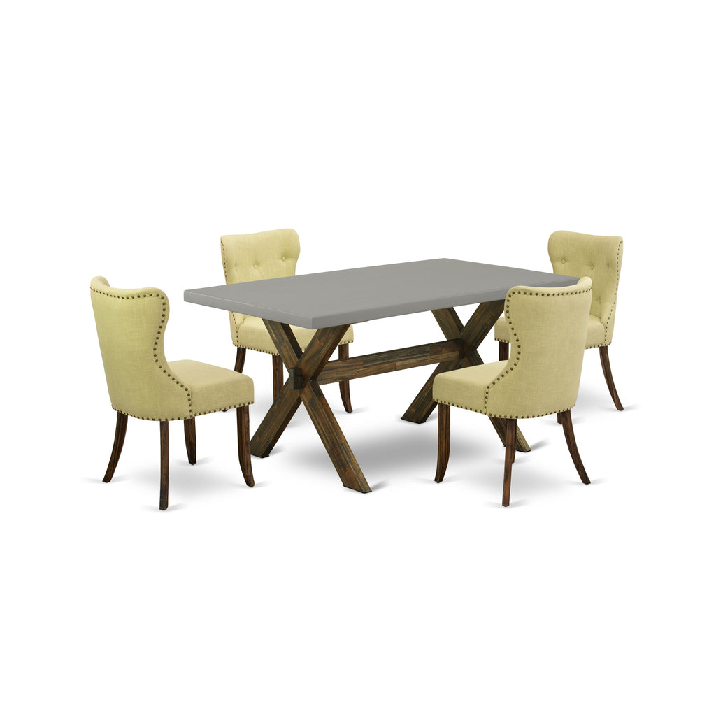 East West Furniture X796SI737-5 5 Piece Dining Set Includes a Rectangle Dining Room Table with X-Legs and 4 Limelight Linen Fabric Upholstered Parson Chairs, 36x60 Inch, Multi-Color