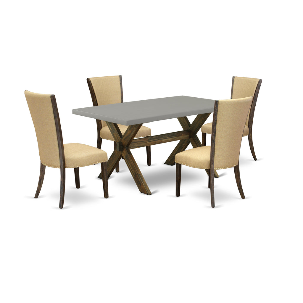 East West Furniture X796VE703-5 5 Piece Kitchen Table Set for 4 Includes a Rectangle Dining Table with X-Legs and 4 Brown Linen Fabric Parson Dining Room Chairs, 36x60 Inch, Multi-Color