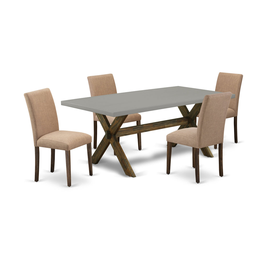 East West Furniture X797AB747-5 5 Piece Dinette Set for 4 Includes a Rectangle Dining Table with X-Legs and 4 Light Sable Linen Fabric Parson Dining Room Chairs, 40x72 Inch, Multi-Color