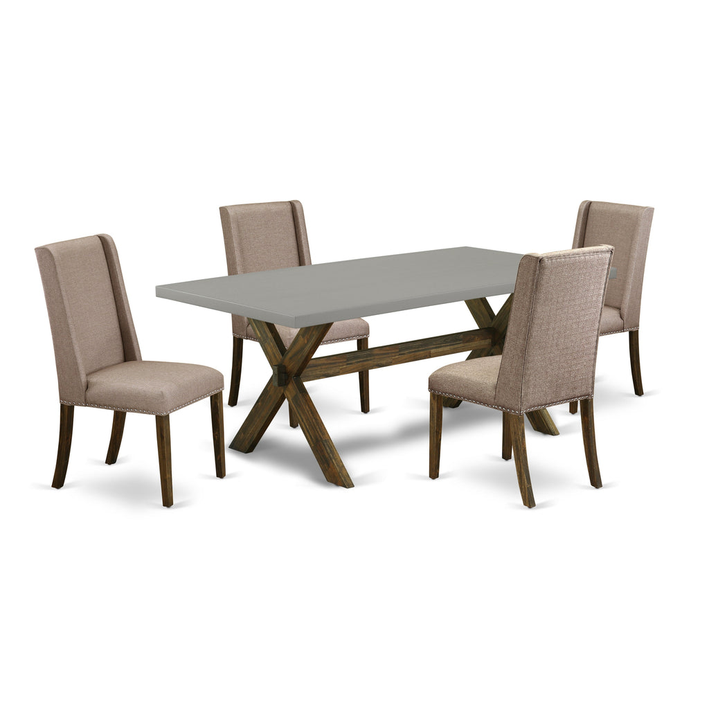 East West Furniture X797FL716-5 5 Piece Dining Table Set for 4 Includes a Rectangle Kitchen Table with X-Legs and 4 Dark Khaki Linen Fabric Parson Dining Chairs, 40x72 Inch, Multi-Color
