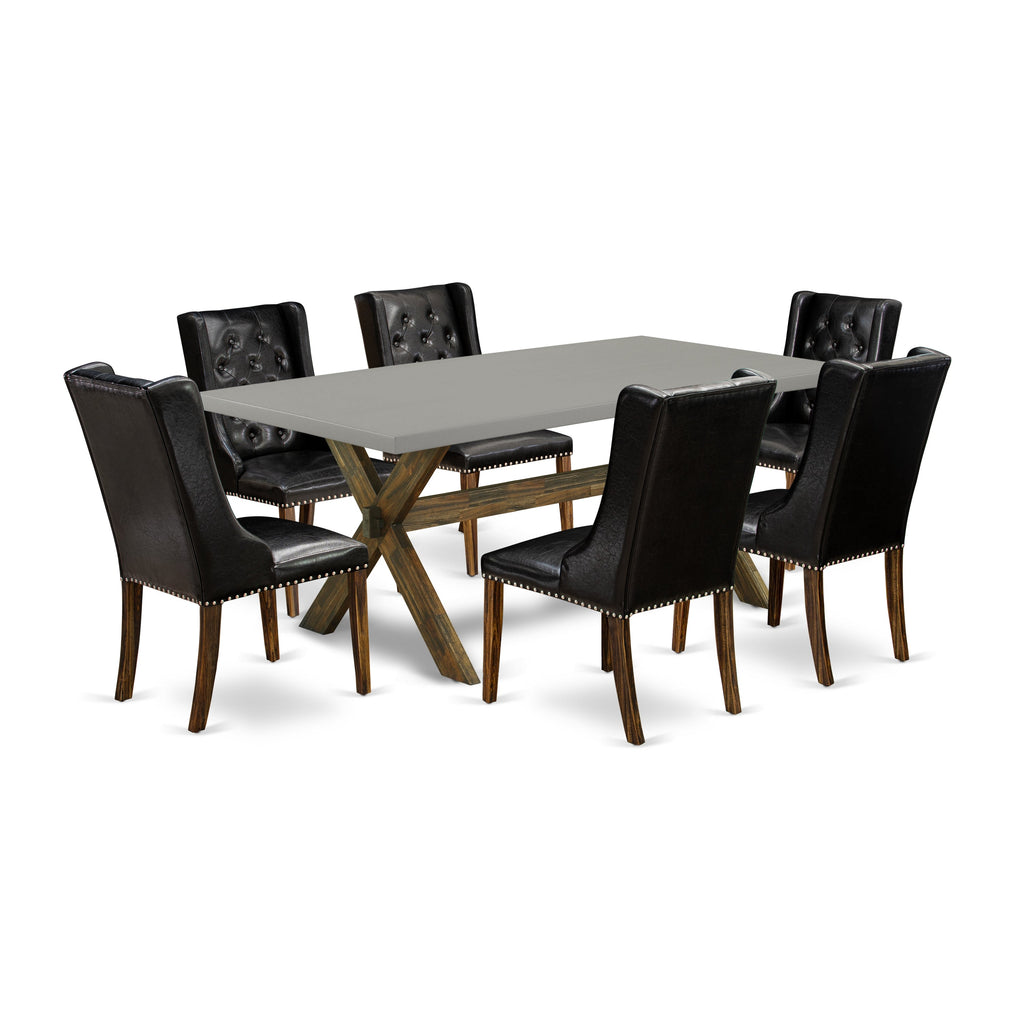 East West Furniture X797FO749-7 7 Piece Kitchen Table Set Consist of a Rectangle Dining Table with X-Legs and 6 Black Faux Leather Parson Dining Room Chairs, 40x72 Inch, Multi-Color