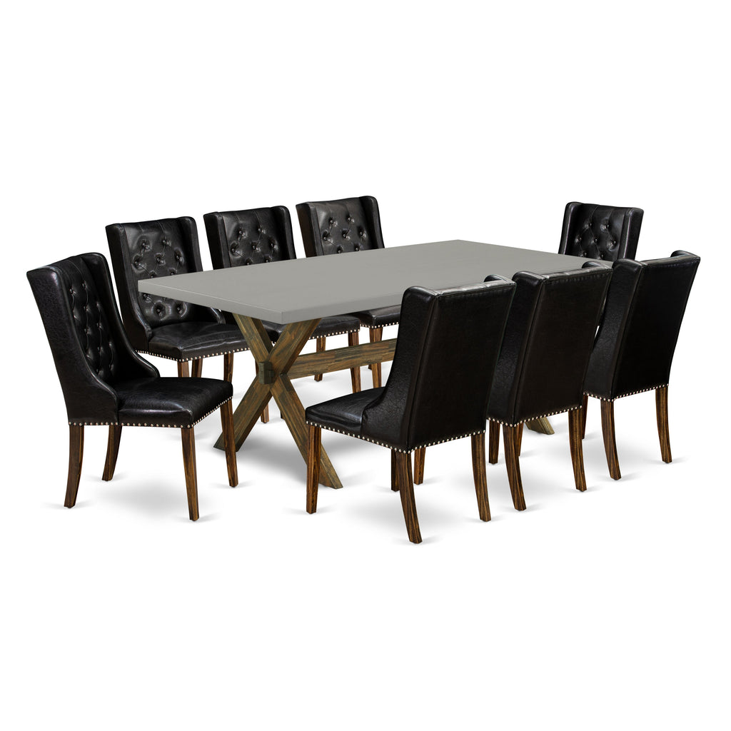 East West Furniture X797FO749-9 9 Piece Dining Set Includes a Rectangle Dining Room Table with X-Legs and 8 Black Faux Leather Upholstered Parson Chairs, 40x72 Inch, Multi-Color