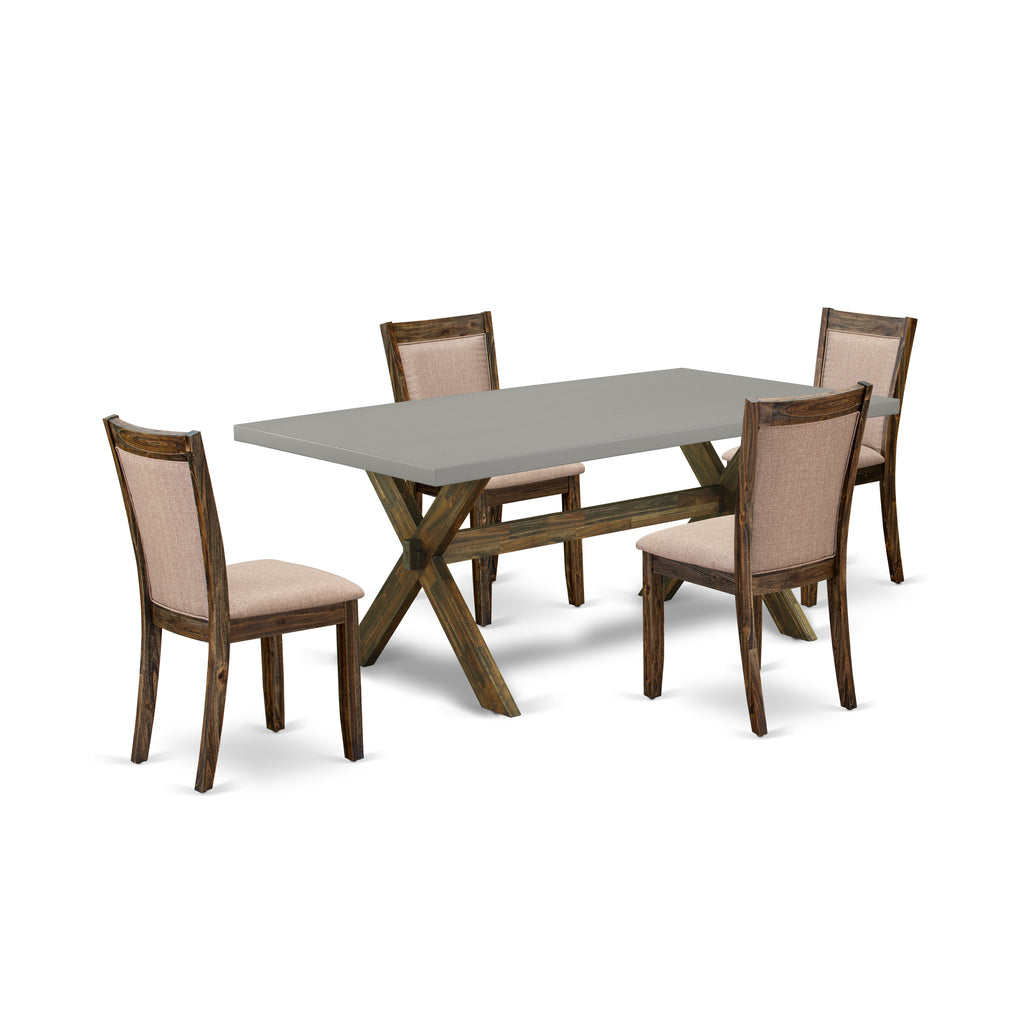 East West Furniture X797MZ716-5 5 Piece Kitchen Table Set for 4 Includes a Rectangle Dining Room Table with X-Legs and 4 Dark Khaki Linen Fabric Upholstered Chairs, 40x72 Inch, Multi-Color