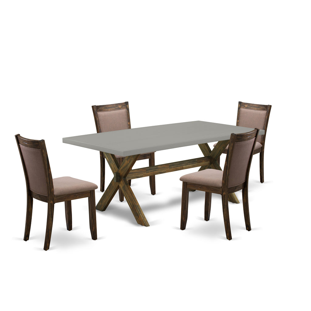 East West Furniture X797MZ748-5 5 Piece Kitchen Table Set for 4 Includes a Rectangle Dining Room Table with X-Legs and 4 Coffee Linen Fabric Parson Dining Chairs, 40x72 Inch, Multi-Color