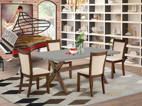 East West Furniture X797MZN32-5 5 Piece Dining Set Includes a Rectangle Dining Room Table with X-Legs and 4 Light Beige Linen Fabric Upholstered Parson Chairs, 40x72 Inch, Multi-Color