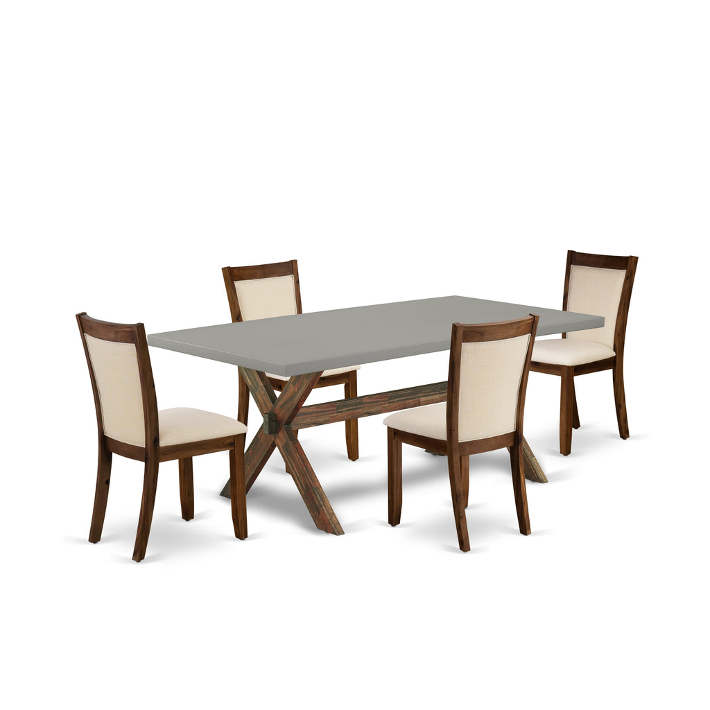 East West Furniture X797MZN32-5 5 Piece Dining Set Includes a Rectangle Dining Room Table with X-Legs and 4 Light Beige Linen Fabric Upholstered Parson Chairs, 40x72 Inch, Multi-Color