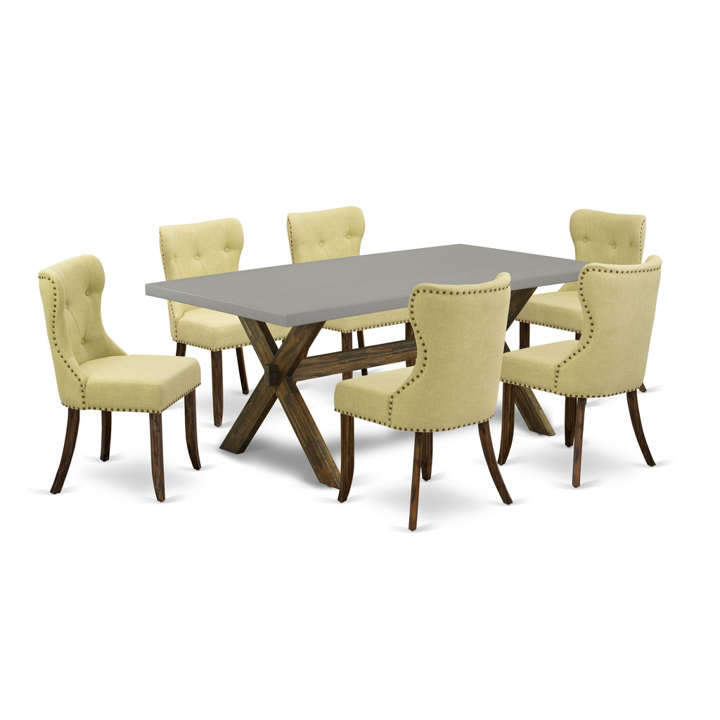East West Furniture X797SI737-7 7 Piece Dining Table Set Consist of a Rectangle Dining Room Table with X-Legs and 6 Limelight Linen Fabric Upholstered Chairs, 40x72 Inch, Multi-Color