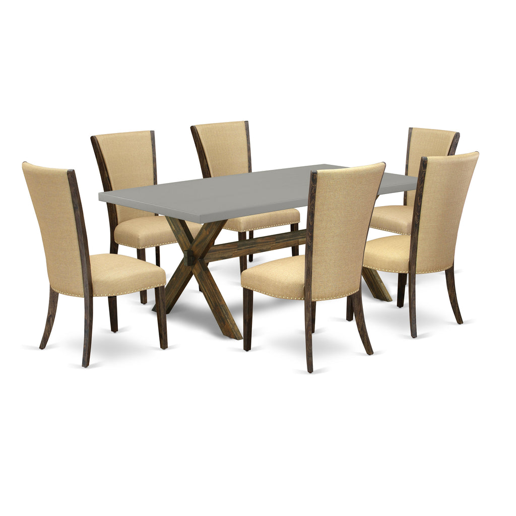 East West Furniture X797VE703-7 7 Piece Dining Set Consist of a Rectangle Dining Room Table with X-Legs and 6 Brown Linen Fabric Upholstered Parson Chairs, 40x72 Inch, Multi-Color