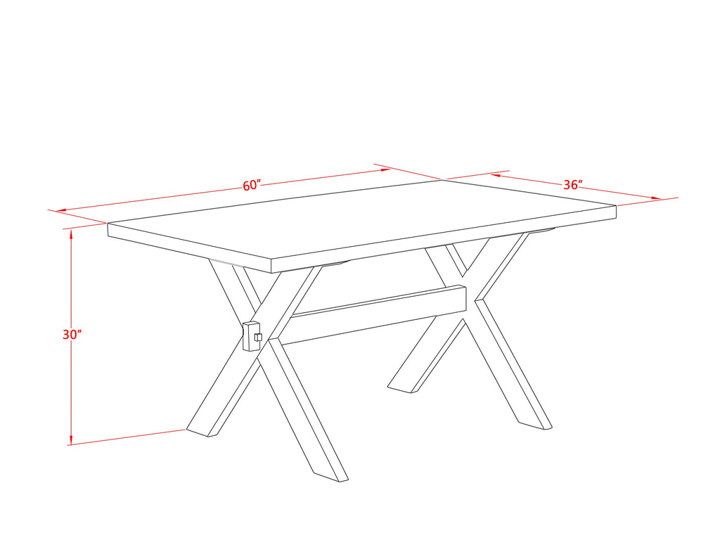 East West Furniture X026AB264-6 6 Piece Dining Table Set Contains a Rectangle Dining Room Table with X-Legs and 4 White Faux Leather Parson Chairs with a Bench, 36x60 Inch, Multi-Color