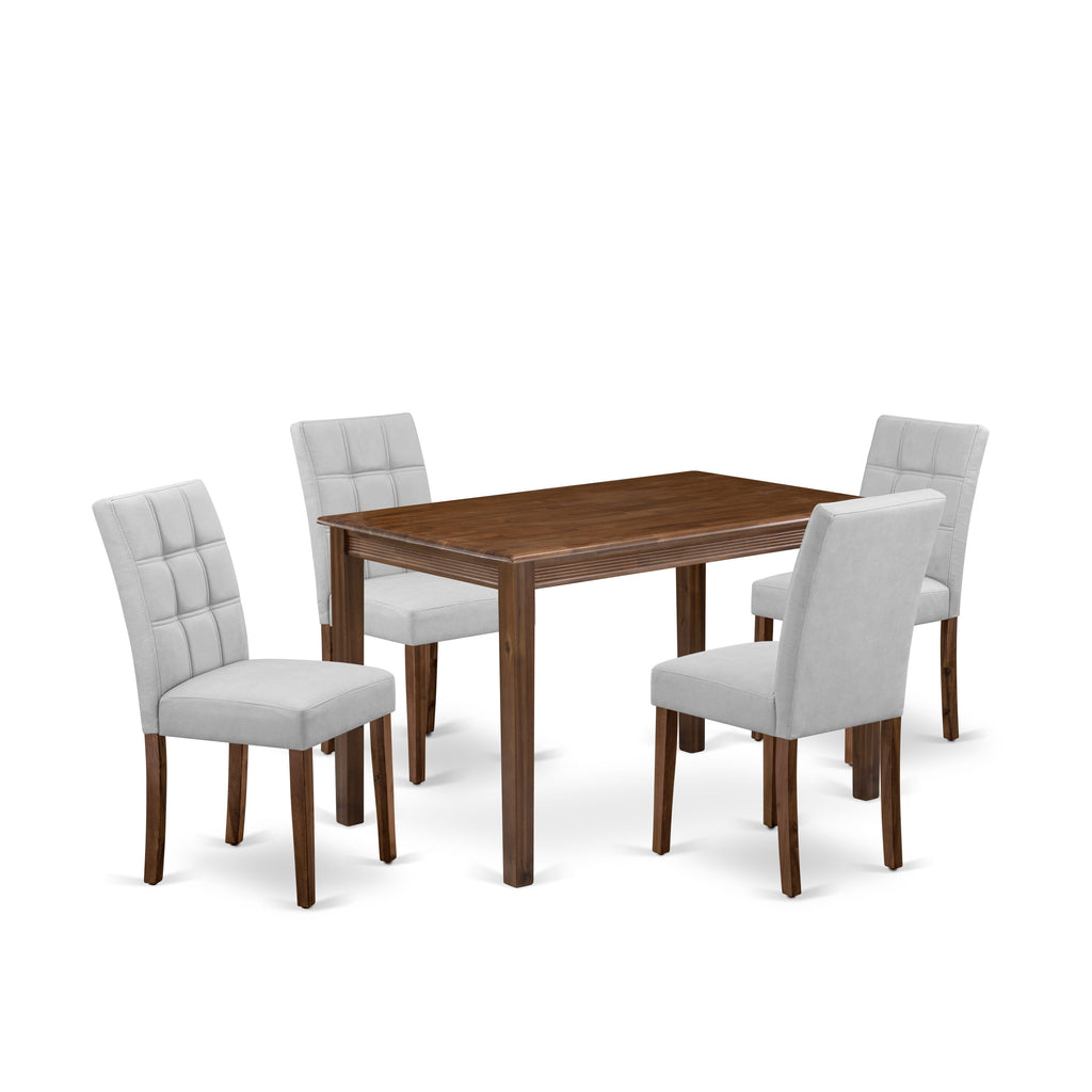 East West Furniture YAAS5-AWA-27 5 Piece Dining Set consists A Modern Table and 4 Light Gray 
Faux Leather Kitchen Chairs, Antique Walnut
