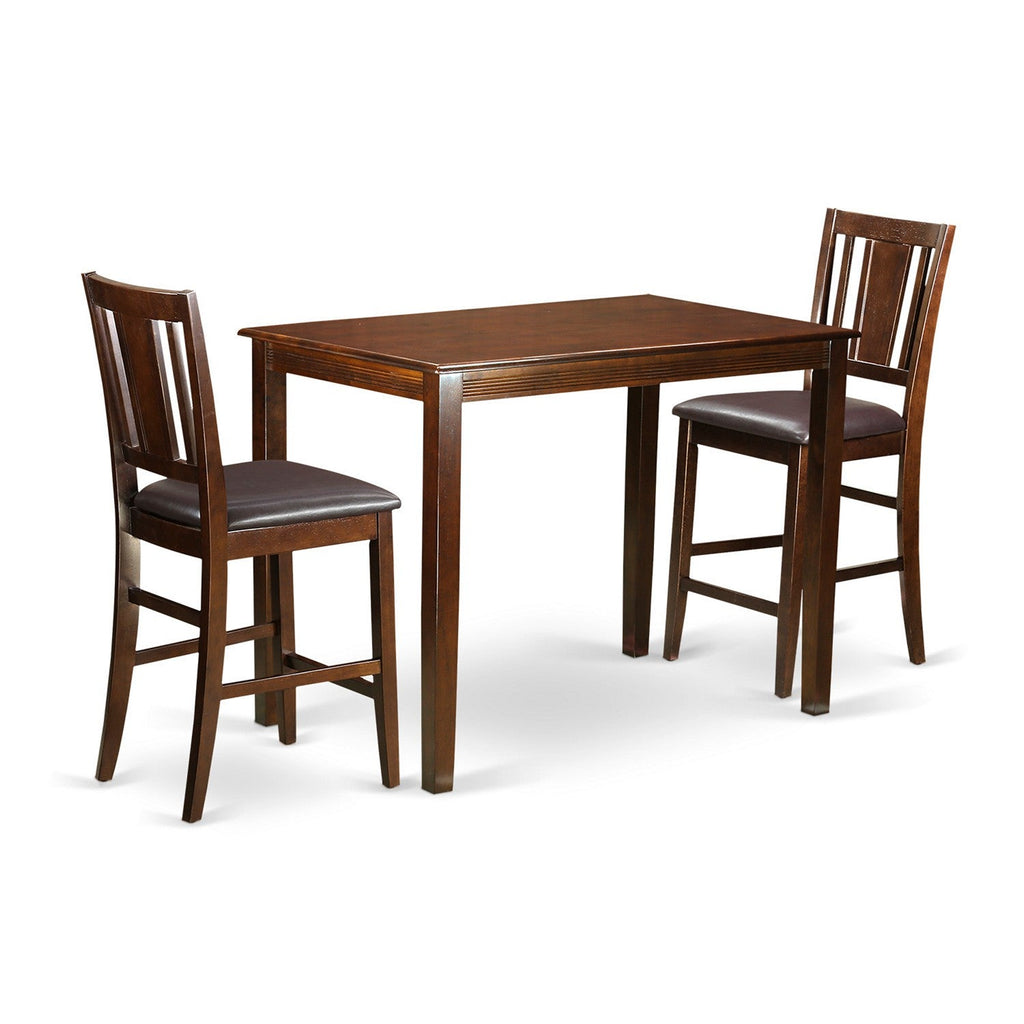 East West Furniture YABU3-MAH-LC 3 Piece Counter Height Pub Set for Small Spaces Contains a Rectangle Dining Room Table and 2 Faux Leather Upholstered Chairs, 30x48 Inch, Mahogany