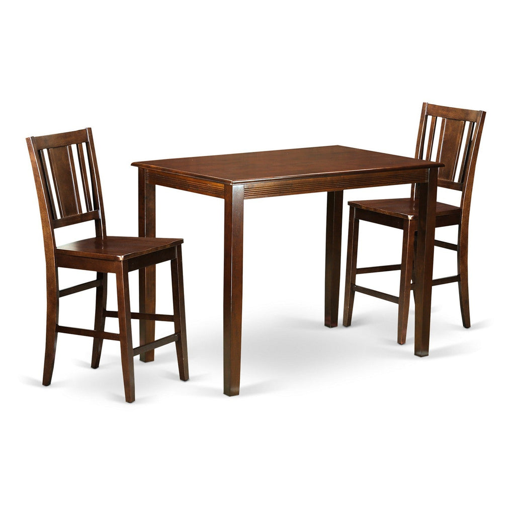 East West Furniture YABU3-MAH-W 3 Piece Kitchen Counter Height Dining Table Set Contains a Rectangle Dining Room Table and 2 Wooden Seat Chairs, 30x48 Inch, Mahogany