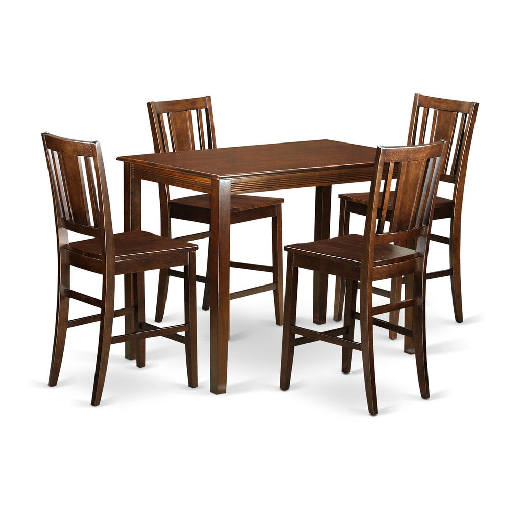 East West Furniture YABU5-MAH-W 5 Piece Kitchen Counter Height Dining Table Set Includes a Rectangle Pub Table and 4 Dining Room Chairs, 30x48 Inch, Mahogany