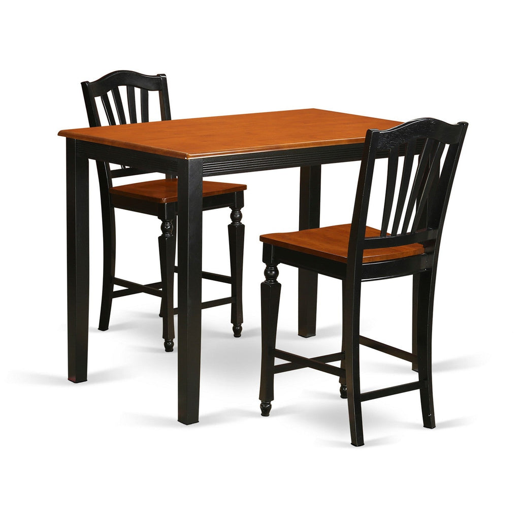 East West Furniture YACH3-BLK-W 3 Piece Kitchen Counter Height Dining Table Set Contains a Rectangle Dining Room Table and 2 Wooden Seat Chairs, 30x48 Inch, Black & Cherry