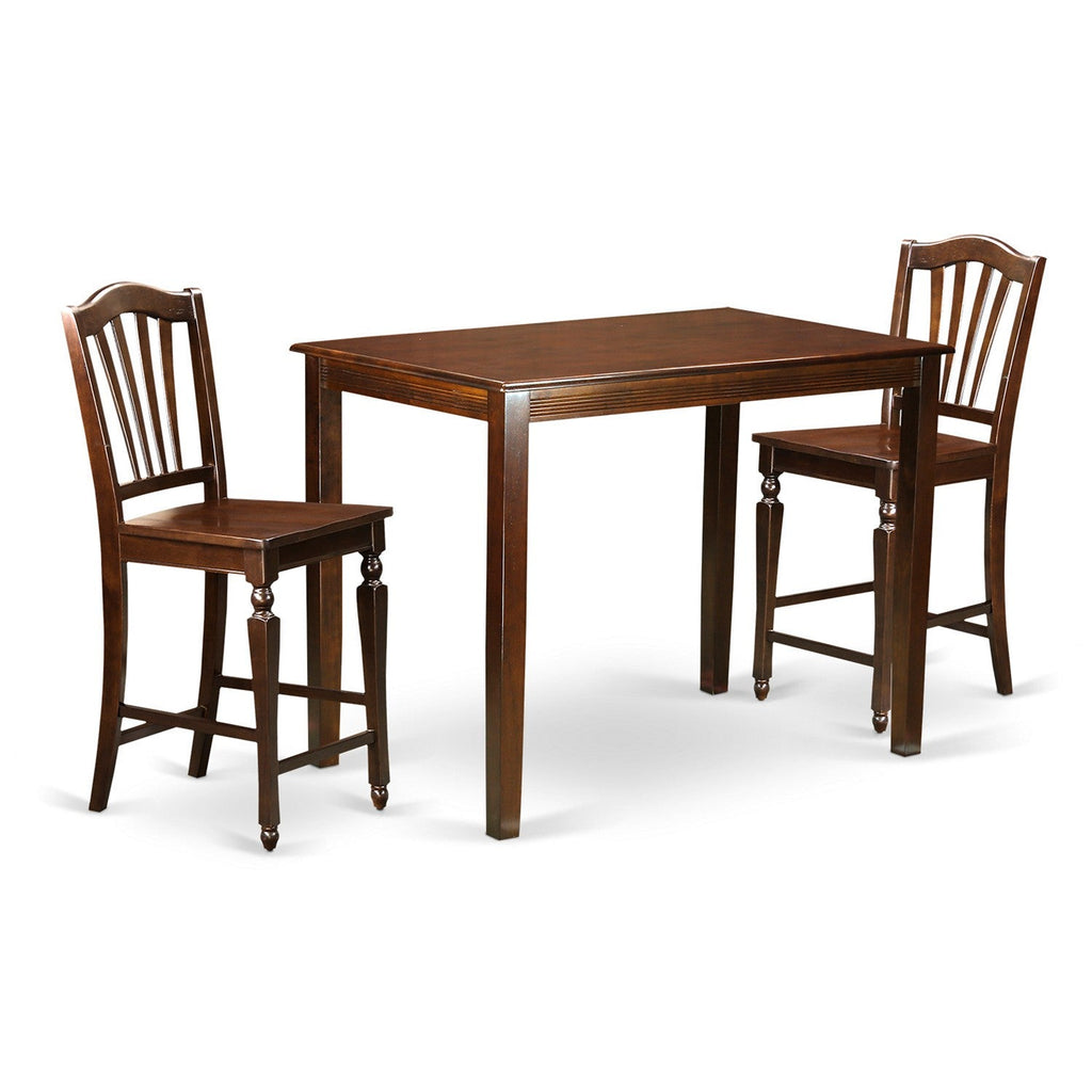 East West Furniture YACH3-MAH-W 3 Piece Counter Height Dining Table Set Contains a Rectangle Kitchen Table and 2 Dining Room Chairs, 30x48 Inch, Mahogany